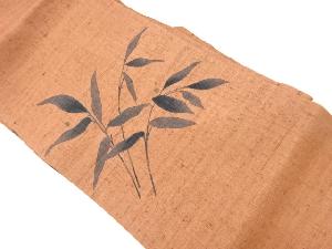 リサイクル　手織り紬手描き葉模様名古屋帯